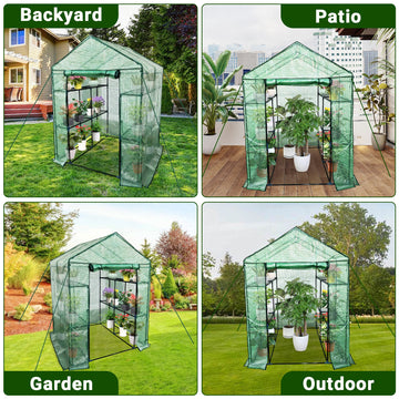 Serre mobile Garvee avec structure en acier, 6 étagères pour jardin et balcon, 145 x 145 x 193 cm, verte