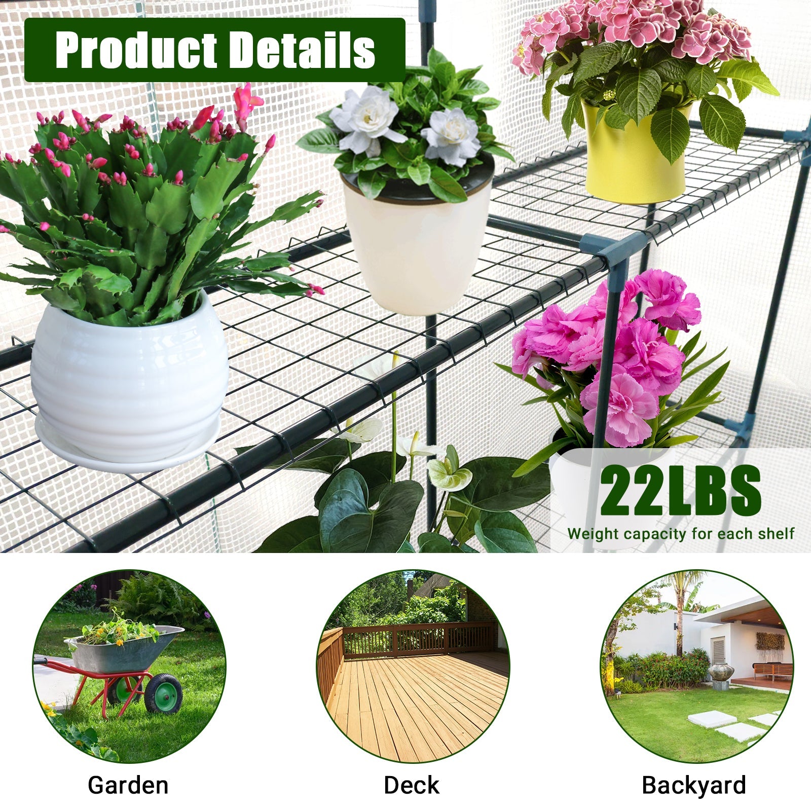 Garvee Serre à 3 niveaux avec 9 étagères, protection UV, étanche, en polyéthylène transparent, idéale pour le jardin et le balcon