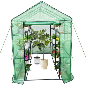 Serre mobile Garvee à 9 étagères, structure en acier, idéale pour le jardin, la terrasse et le balcon, 145 x 216 x 193 cm, transparente