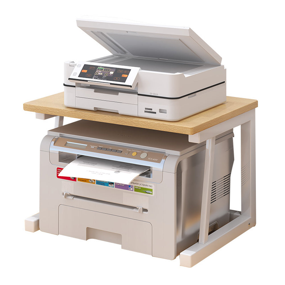 Garvee Support d'imprimante de bureau, en bois, à 2 niveaux, robuste et peu encombrant, pour le bureau et la cuisine, 57 × 37, 5 × 34 cm, naturel bois