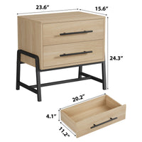 Table de chevet Garvee à 2 tiroirs, table d'appoint moderne, pieds en métal, bois, chambre et salon, robuste, facile à nettoyer, couleur bois clair