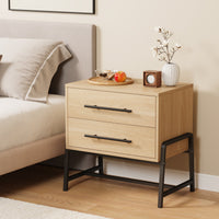 Table de chevet Garvee à 2 tiroirs, table d'appoint moderne, pieds en métal, bois, chambre et salon, robuste, facile à nettoyer, couleur bois clair