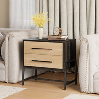 Table de chevet Garvee à 2 tiroirs, table d'appoint moderne, bois clair, pieds en métal, robuste, espace de rangement, idéale pour la chambre et le salon