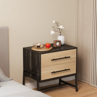 Table de chevet Garvee à 2 tiroirs, table d'appoint moderne, bois clair, pieds en métal, robuste, espace de rangement, idéale pour la chambre et le salon