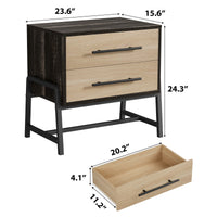 Table de chevet Garvee à 2 tiroirs, table d'appoint moderne, bois clair, pieds en métal, robuste, espace de rangement, idéale pour la chambre et le salon