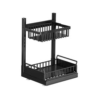 Organisateur de cuisine Garvee à 2 niveaux pour sous-évier, tiroir coulissant, en forme de L, hauteur réglable, alliage d'aluminium, argent