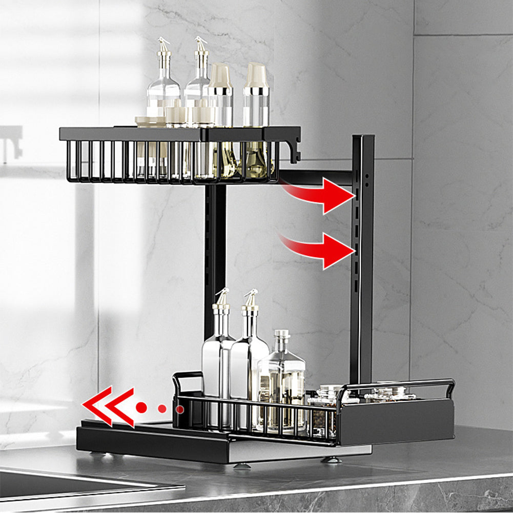 Garvee organisateur de cuisine à 2 niveaux pour sous, évier, tiroir coulissant, en forme de l, hauteur réglable, alliage d'aluminium, argent
