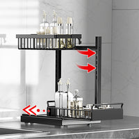 Organisateur de cuisine Garvee à 2 niveaux pour sous-évier, tiroir coulissant, en forme de L, hauteur réglable, alliage d'aluminium, argent