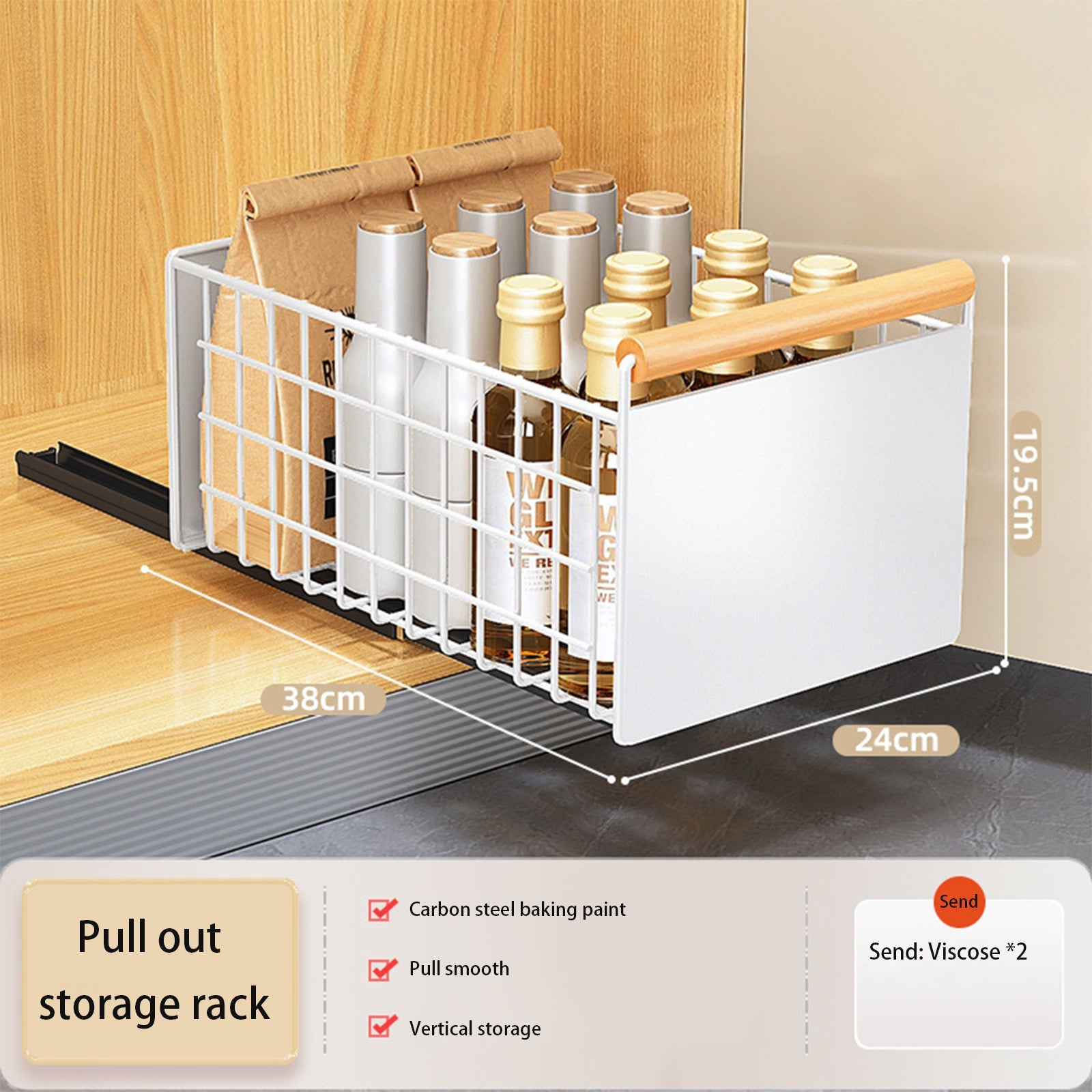 Tiroir extensible Garvee pour meuble de cuisine avec mécanisme de fermeture amortie, structure en métal, acier au carbone, pour la cuisine et la salle de bain, polyvalent, robuste et silencieux