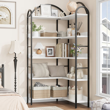 Garvee étagère d'angle style industriel en l, 5 niveaux, structure métallique, pour salon et chambre, 174 × 78 × 78 cm, noire