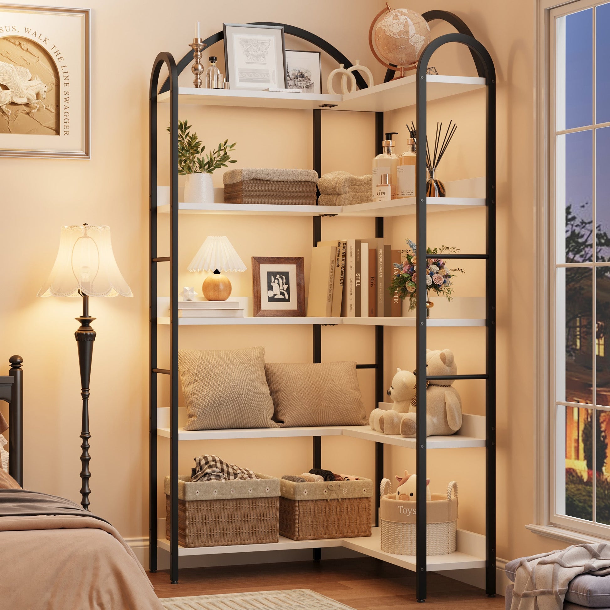 Garvee étagère d'angle style industriel en l, 5 niveaux, structure métallique, pour salon et chambre, 174 × 78 × 78 cm, noire