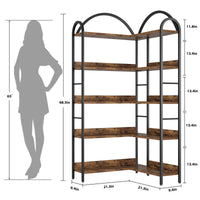 Étagère d'angle Garvee, structure métallique industrielle en forme de L arquée pour salon et chambre, 174 x 78 x 78 cm, noire