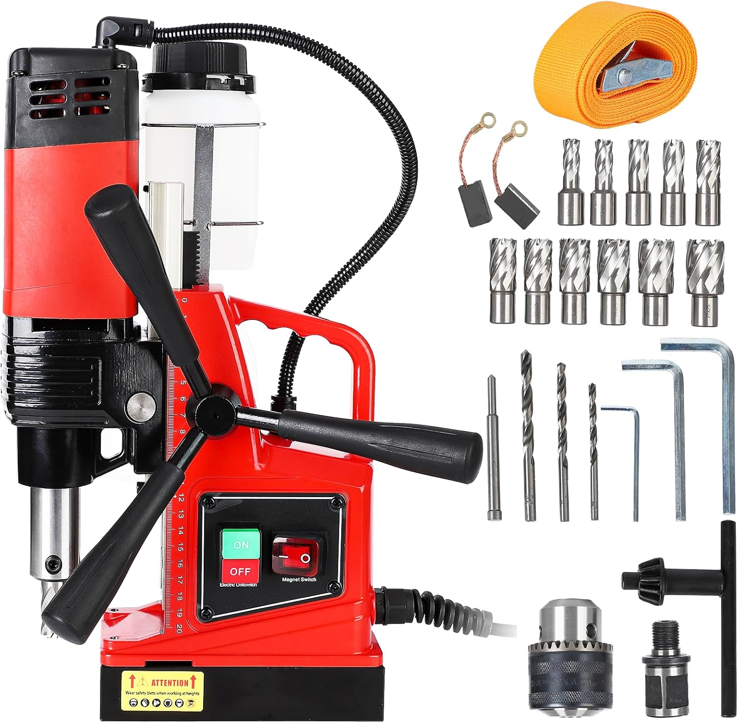 Perceuse magnétique GARVEE, perceuse d'établi, kit de 11 pièces, perceuse à carottage portable, foret magnétique pour usage industriel, diamètre de perçage : 4 cm, noire
