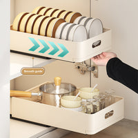 Garvee égouttoir à vaisselle télescopique pour tiroir, organisateur de vaisselle pour placard de cuisine et salle de bain, 24.5 × 39.7 × 7.5 cm, beige, multifonctionnel et peu encombrant