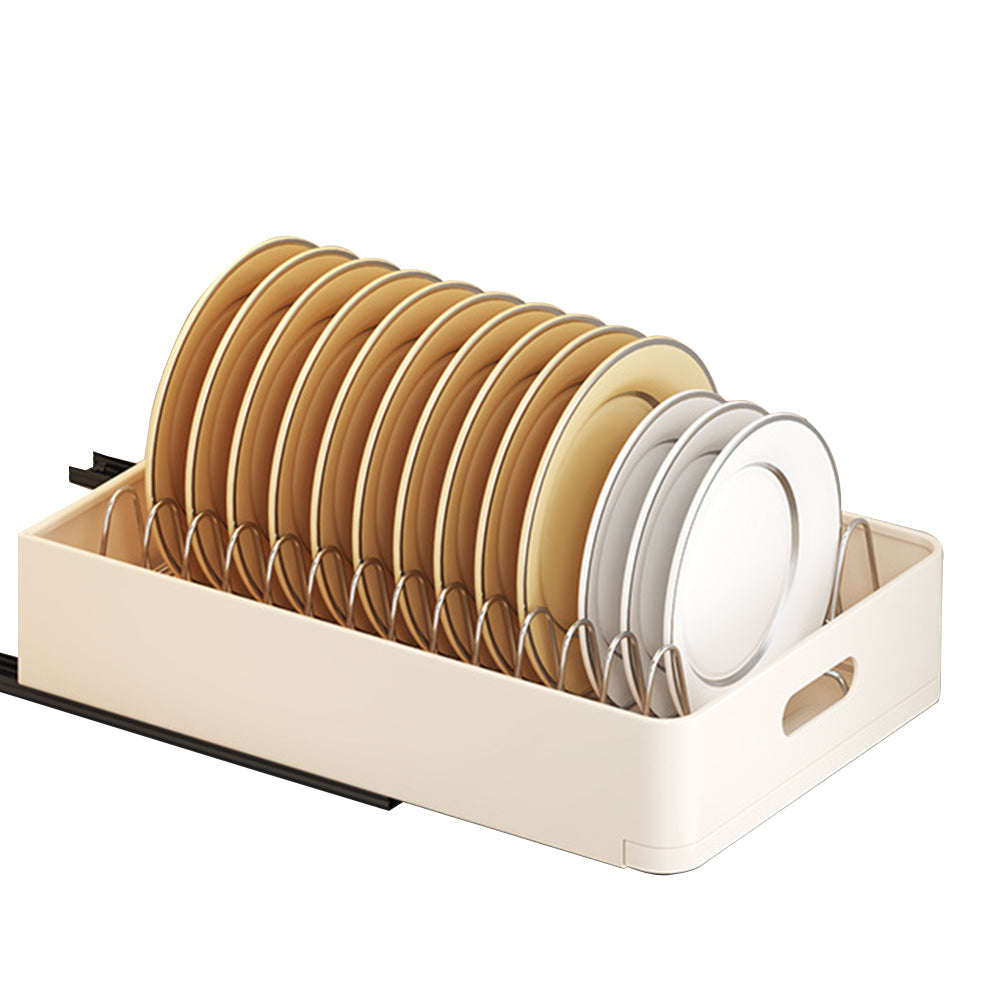 Garvee égouttoir à vaisselle télescopique pour tiroir, organisateur de vaisselle pour placard de cuisine et salle de bain, 24.5 × 39.7 × 7.5 cm, beige, multifonctionnel et peu encombrant