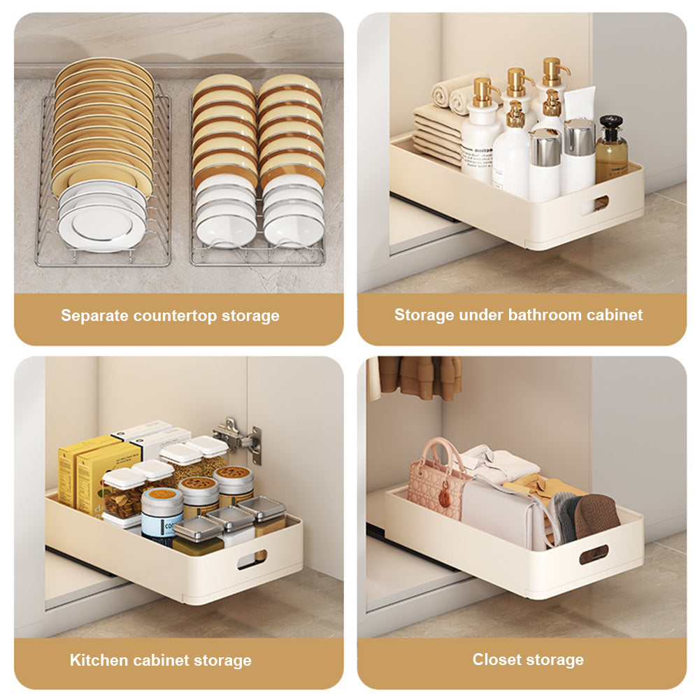Garvee égouttoir à vaisselle télescopique pour tiroir, organisateur de vaisselle pour placard de cuisine et salle de bain, 24.5 × 39.7 × 7.5 cm, beige, multifonctionnel et peu encombrant