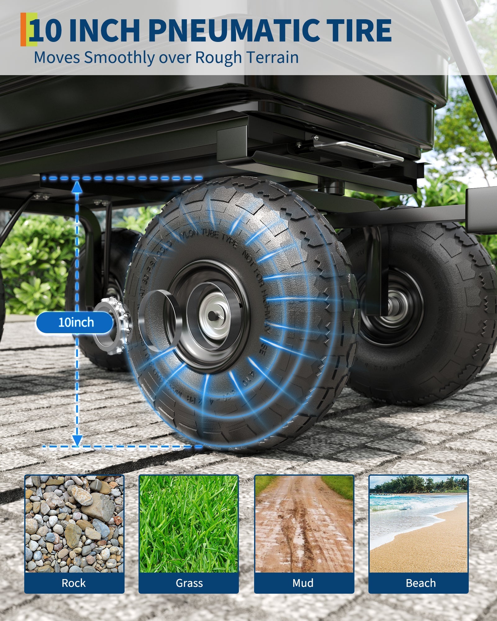 Chariot basculant Garvee en polypropylène, capacité de charge de 272 kg (600 lb), avec système de fixation rapide, pneus increvables de 25 cm (10 po), résistant aux intempéries, pour le jardinage