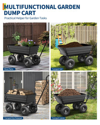 Chariot basculant Garvee en polypropylène, capacité de charge de 272 kg (600 lb), avec système de fixation rapide, pneus increvables de 25 cm (10 po), résistant aux intempéries, pour le jardinage