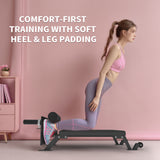 Garvee Banc Nordic Curl réglable avec roulettes, cadre acier, rembourrage PU, 3 hauteurs, ischio-jambiers et fessiers - Rose