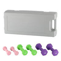 Ensemble d'haltères Garvee, revêtement PVC, 0,5 à 1,5 kg, antidérapantes, hexagonales, noyau en fer, avec rangement, idéal pour les entraînements à domicile, multicolores