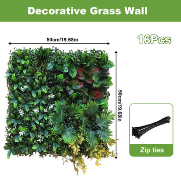 Panneaux muraux en gazon artificiel Garvee, lot de 12, 50 x 50 cm, feuilles 3D réalistes, matériau PE résistant aux intempéries, pour jardin, mariage, anniversaire, vert