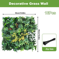 Ensemble de 6 panneaux muraux en gazon artificiel Garvee 50 x 50 cm - Résistant aux UV et aux intempéries, en polyéthylène (PE) pour jardin, mariage, usage intérieur et extérieur, vert
