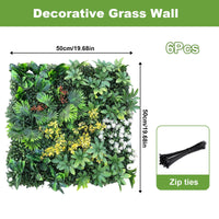 Ensemble de 6 panneaux muraux en gazon artificiel Garvee 50 x 50 cm - Résistant aux UV et aux intempéries, en polyéthylène (PE) pour jardin, mariage, usage intérieur et extérieur, vert