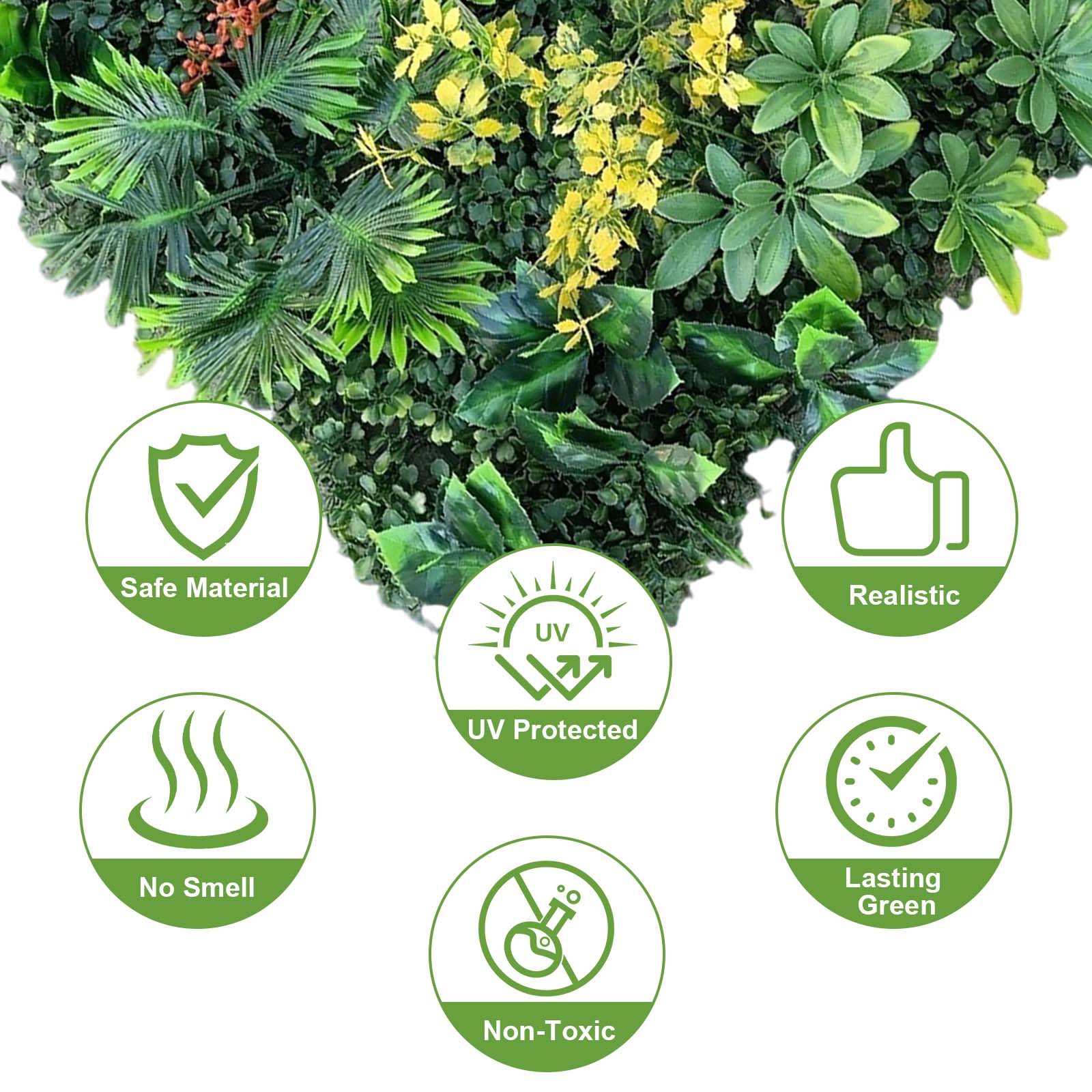 Ensemble de 6 panneaux muraux en gazon artificiel Garvee 50 x 50 cm - Résistant aux UV et aux intempéries, en polyéthylène (PE) pour jardin, mariage, usage intérieur et extérieur, vert