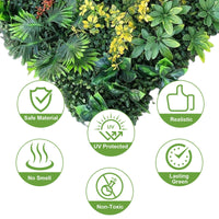 Garvee - Ensemble de 12 panneaux muraux en gazon artificiel 50 x 50 cm avec attaches autobloquantes, résistant aux UV et aux intempéries, en polyéthylène, motif feuillage tropical vert pour jardin et mariage.
