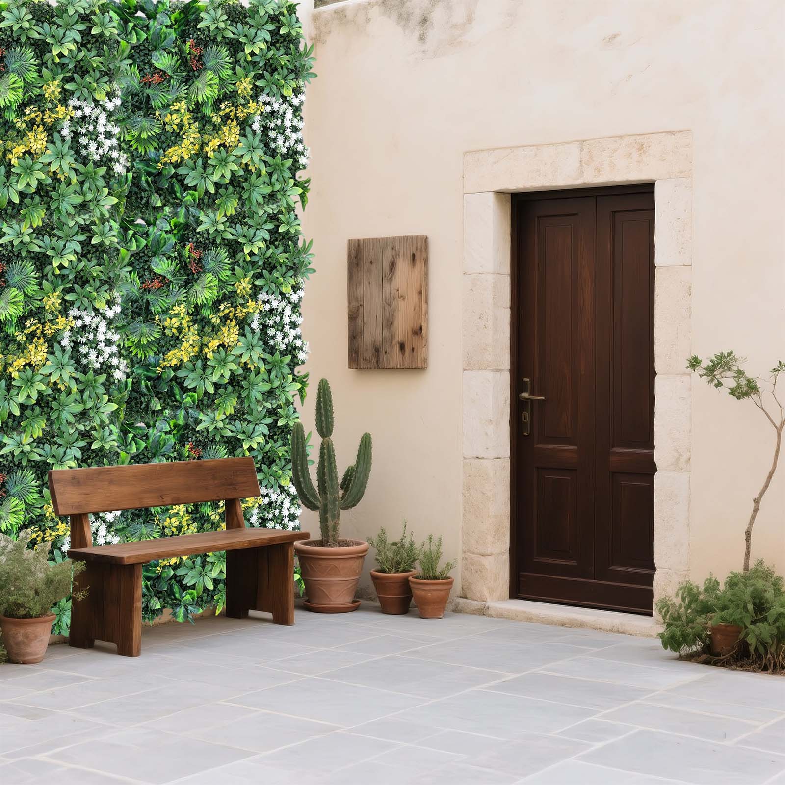 Garvee - Ensemble de 12 panneaux muraux en gazon artificiel 50 x 50 cm avec attaches autobloquantes, résistant aux UV et aux intempéries, en polyéthylène, motif feuillage tropical vert pour jardin et mariage.