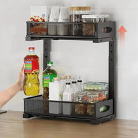 Organisateur sous évier Garvee à 2 niveaux avec tiroir coulissant pour placard de cuisine/salle de bain, réglable de 35,8 cm à 44 cm (14,1" à 17,3"), en métal
