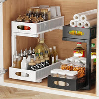 Organisateur sous évier Garvee à 2 niveaux avec tiroir coulissant pour placard de cuisine/salle de bain, réglable de 35,8 cm à 44 cm (14,1" à 17,3"), en métal