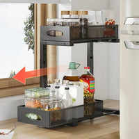 Organisateur sous évier Garvee, rangement de cuisine à 2 niveaux avec tiroir coulissant, hauteur réglable, métal, noir