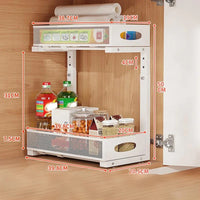 Organisateur sous évier Garvee, rangement de cuisine à 2 niveaux avec tiroir coulissant, hauteur réglable, métal, noir