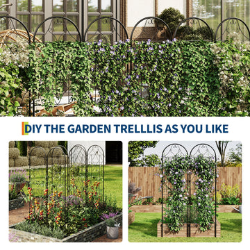 Ensemble de 2 treillis de jardin Garvee en métal noir, résistant aux intempéries, 190 cm (H) x 55 cm (L), idéal pour les rosiers et les légumes au jardin et sur la terrasse.