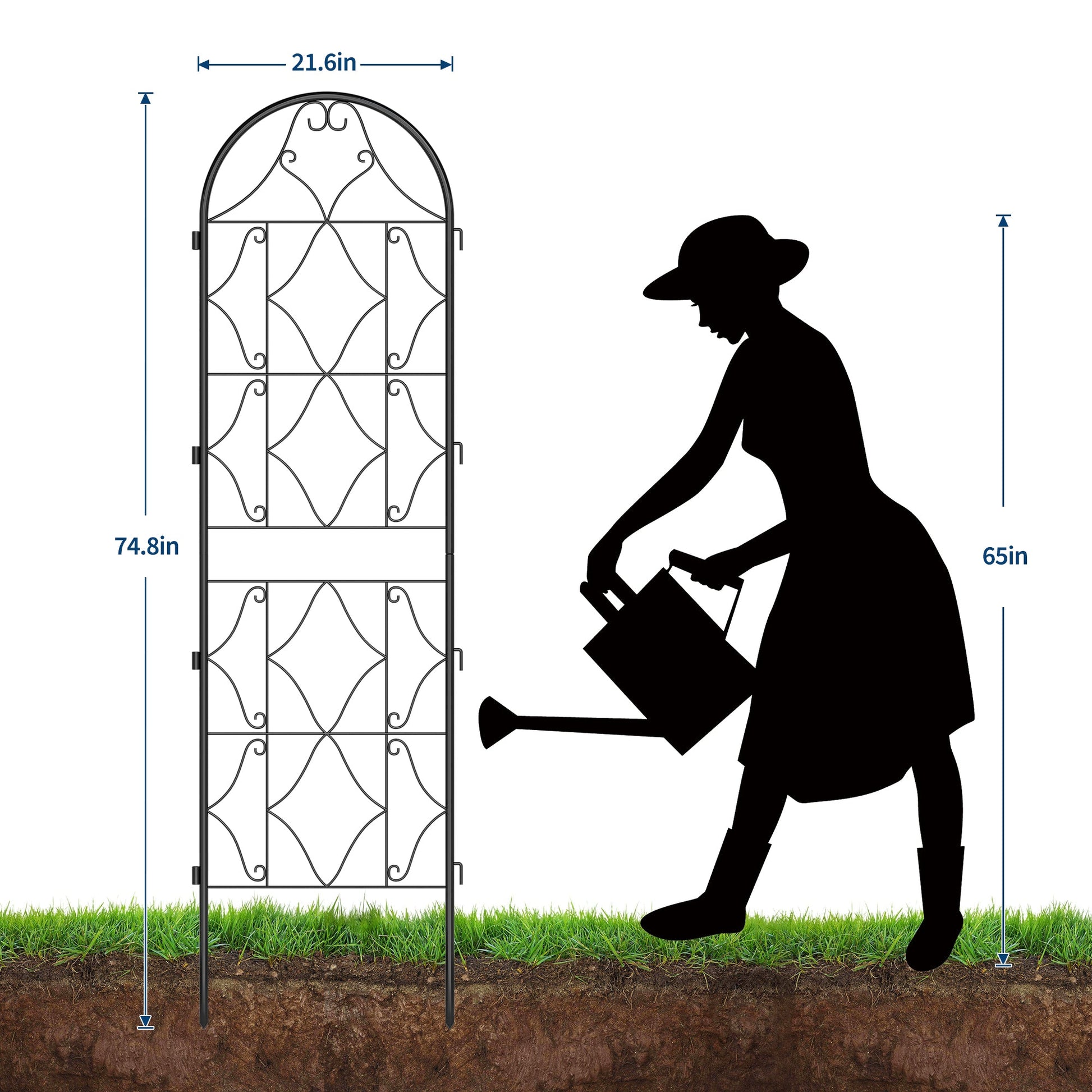Ensemble de 2 treillis de jardin Garvee en métal noir, résistant aux intempéries, 190 cm (H) x 55 cm (L), idéal pour les rosiers et les légumes au jardin et sur la terrasse.