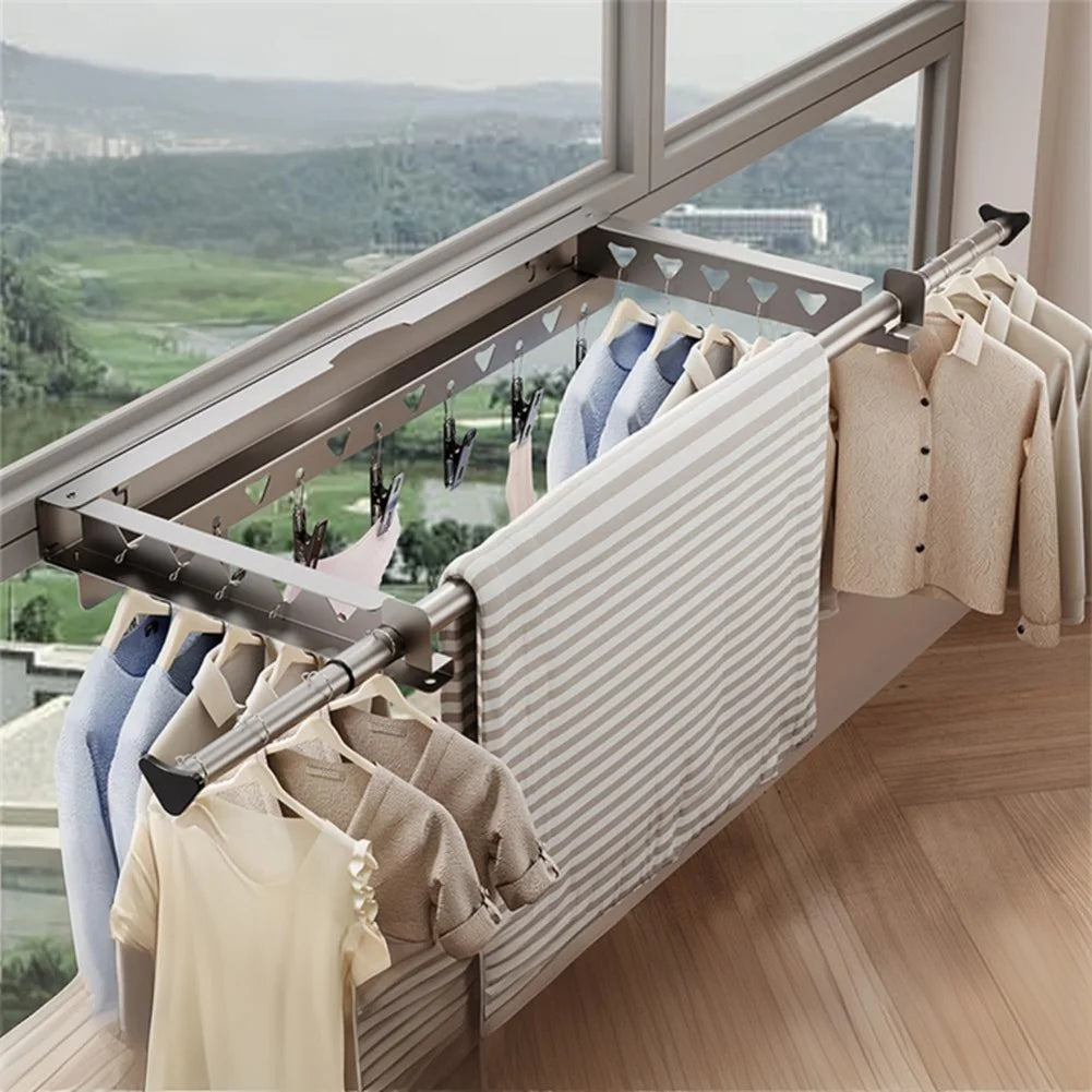 Séchoir à linge mural Garvee, extensible de 62,3 à 115 cm, blanc, gain de place, avec 7 pinces, pour une utilisation intérieure et extérieure