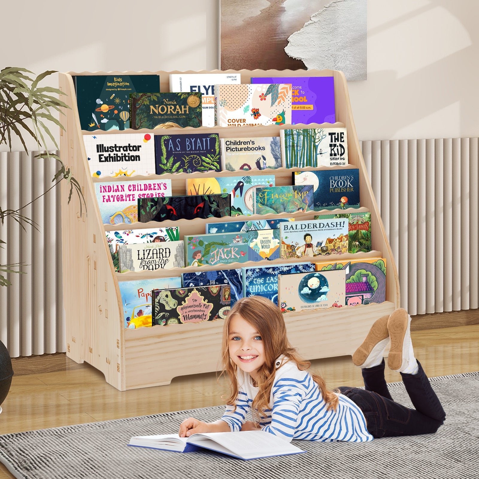 Garvee bibliothèque pour enfants, 5 niveaux, en bois avec protection anti-basculement, pour la salle de jeux et le salon, sans danger pour les enfants