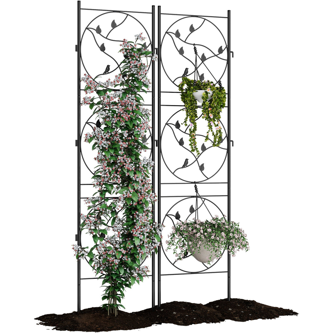 Ensemble de 2 treillis de jardin Garvee en fer forgé noir robuste et résistant aux intempéries pour rosiers, légumes et terrasse. Dimensions : 182 cm (H) x 52 cm (L).