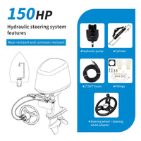 Kit de direction hydraulique Garvee pour moteur hors-bord 150 CV avec vérins de verrouillage bidirectionnels, flexible en nylon de 8 m, volant de 34 cm, siège monoplace, moteur monoplace, direction de bateau