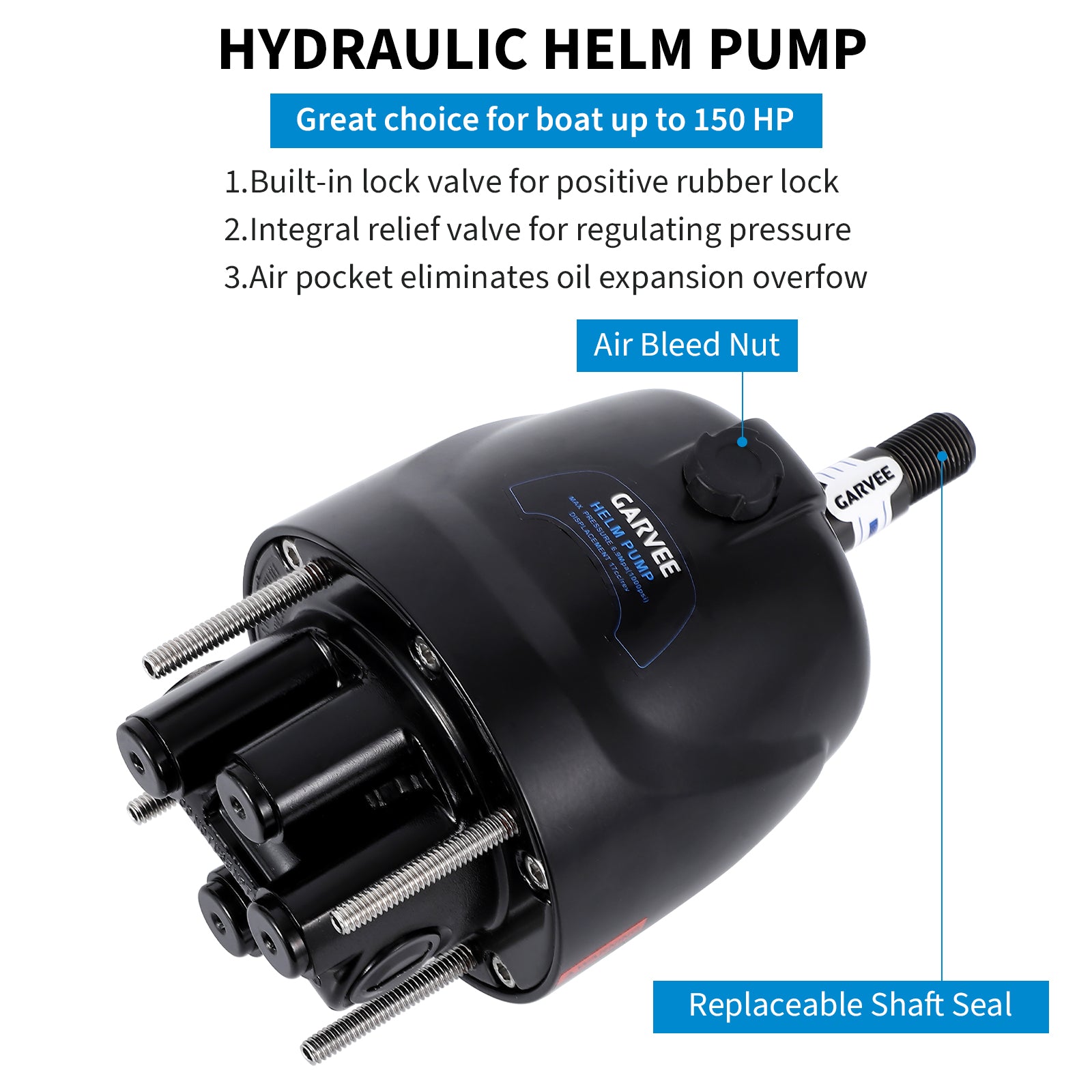 Kit de direction hydraulique Garvee pour moteur hors-bord 150 CV avec vérins de verrouillage bidirectionnels, flexible en nylon de 8 m, volant de 34 cm, siège monoplace, moteur monoplace, direction de bateau