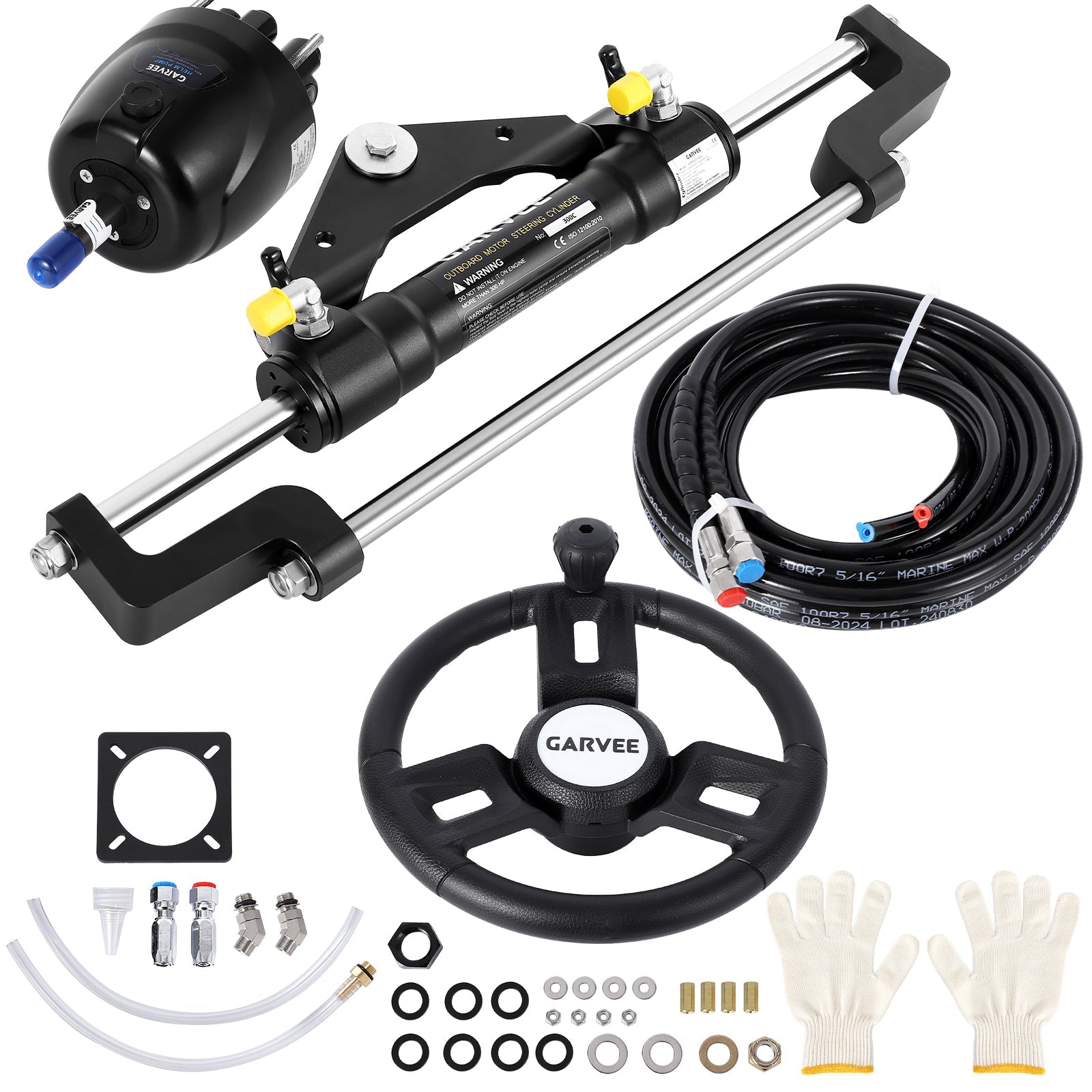 Kit de direction hydraulique Garvee pour moteur hors-bord 300 CV avec cylindre de verrouillage bidirectionnel pour vedettes rapides, siège monoplace en tube nylon de 6 m