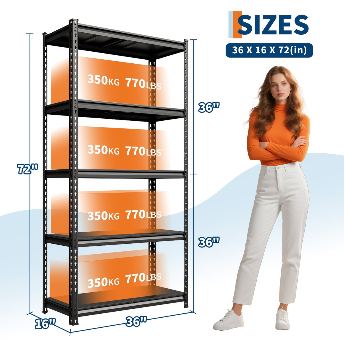 Garvee Étagère robuste à 5 niveaux avec tablettes en acier réglables pour garage et entrepôt, hauteur 183 cm, revêtement en poudre antirouille