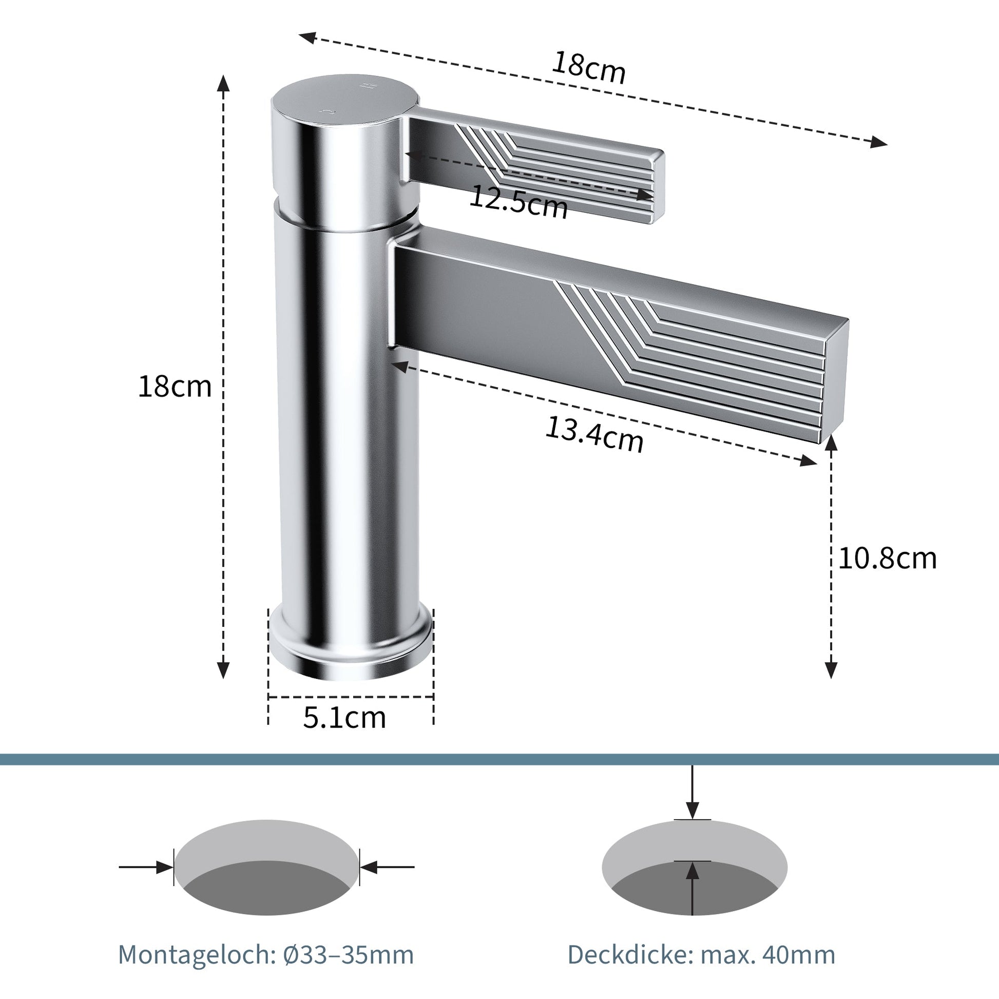 Mitigeur de lavabo chromé Garvee – Mitigeur de salle de bain monocommande, hauteur du bec : 10,8 cm, acier inoxydable, monocommande, design moderne et installation facile