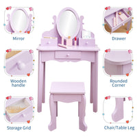 Ensemble coiffeuse Garvee pour enfants avec miroir réglable, en MDF robuste, violet, pour filles de 3 à 8 ans, salle de jeux