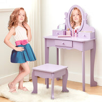 Ensemble coiffeuse Garvee pour enfants avec miroir réglable, en MDF robuste, violet, pour filles de 3 à 8 ans, salle de jeux
