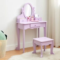 Ensemble coiffeuse Garvee pour enfants avec miroir réglable, en MDF robuste, violet, pour filles de 3 à 8 ans, salle de jeux