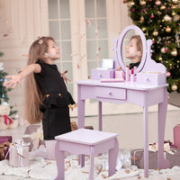 Ensemble coiffeuse Garvee pour enfants avec miroir réglable, en MDF robuste, violet, pour filles de 3 à 8 ans, salle de jeux