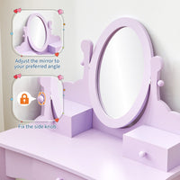 Ensemble coiffeuse Garvee pour enfants avec miroir réglable, en MDF robuste, violet, pour filles de 3 à 8 ans, salle de jeux
