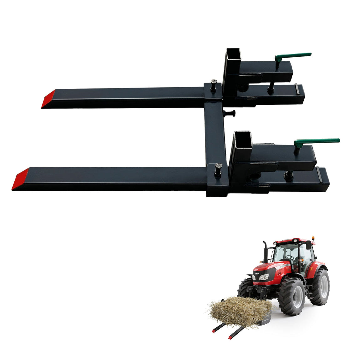 Fourches à Palettes 43" Garvee 2000 lb (907 kg) – Acier Robuste, Barre Stabilisation Réglable, Attache Rapide pour Tracteur & Skid-Steer